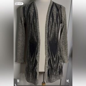 Vocal cardigan sweater long sleeve open front tan & black with black beads large